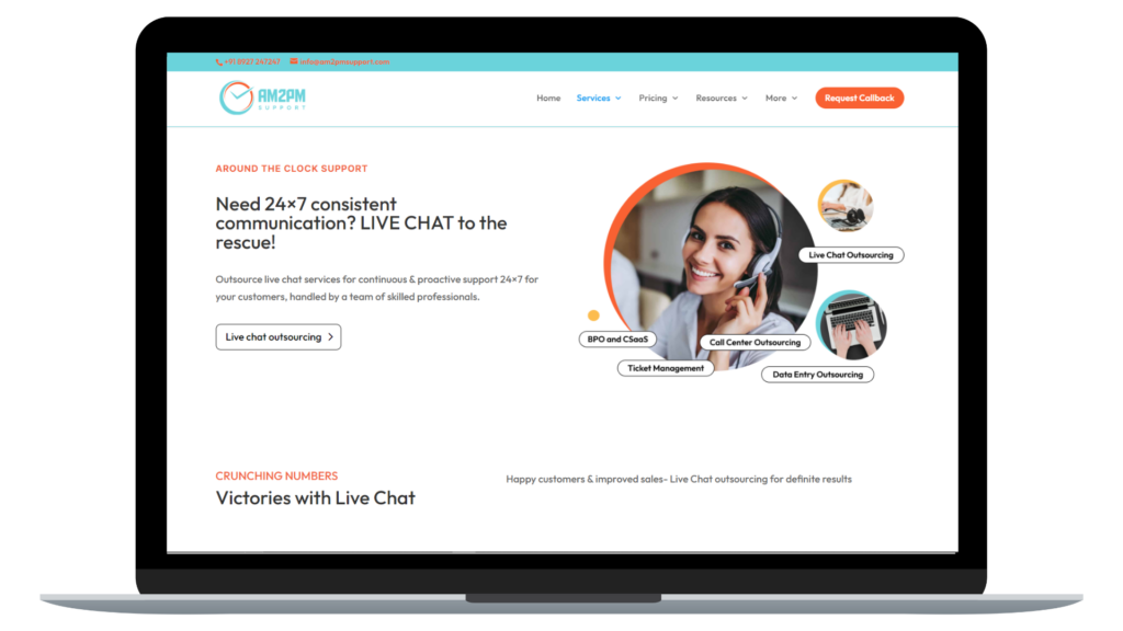 AM2PM Support - outsource your organization's live chat services with 27X7 support.