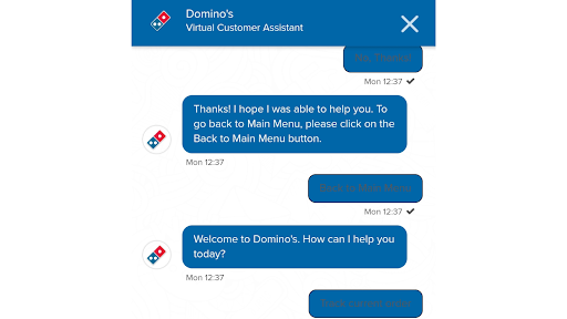 Be aware of Domino’s chatbot support.