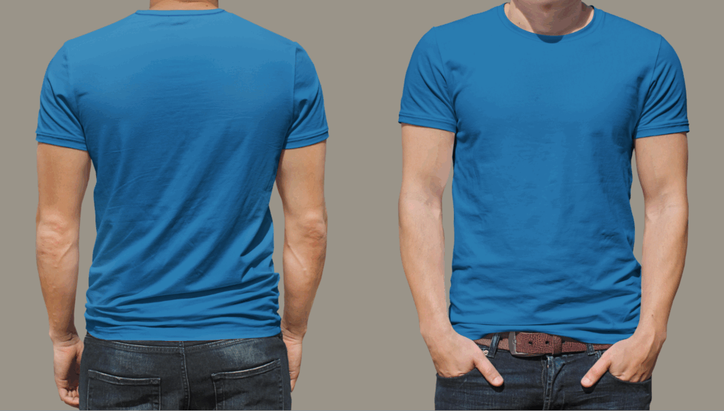 Man in a blue t-shirt chatting with an ecommerce live chat team to share product issues.