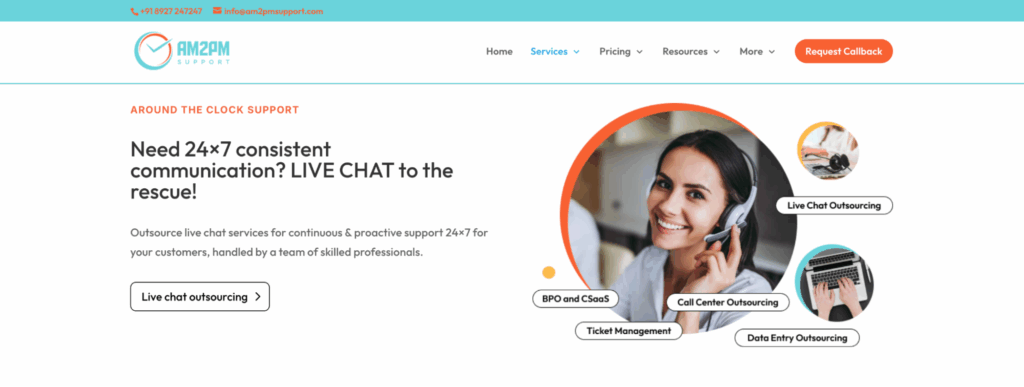 AM2PM Support team providing professional chat process outsourcing services in India.
