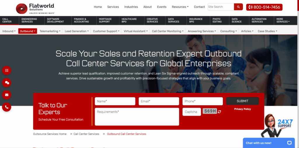 Flatworld Solutions agents providing outbound call center support for clients.
