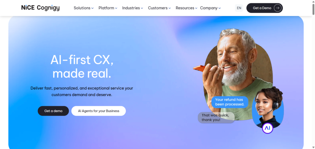 Cognigy AI voice agents for customer service helping businesses automate customer support and handle high volumes of customer conversations.
