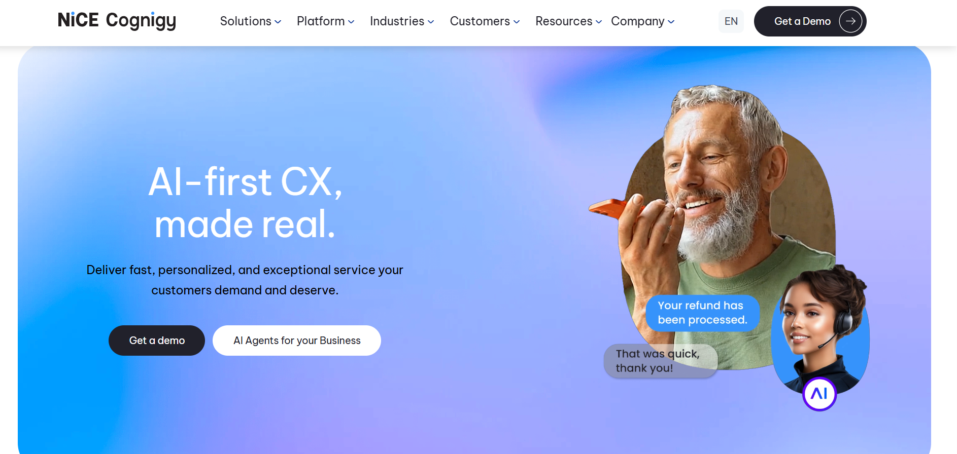Cognigy AI voice agents for customer service helping businesses automate customer support and handle high volumes of customer conversations.