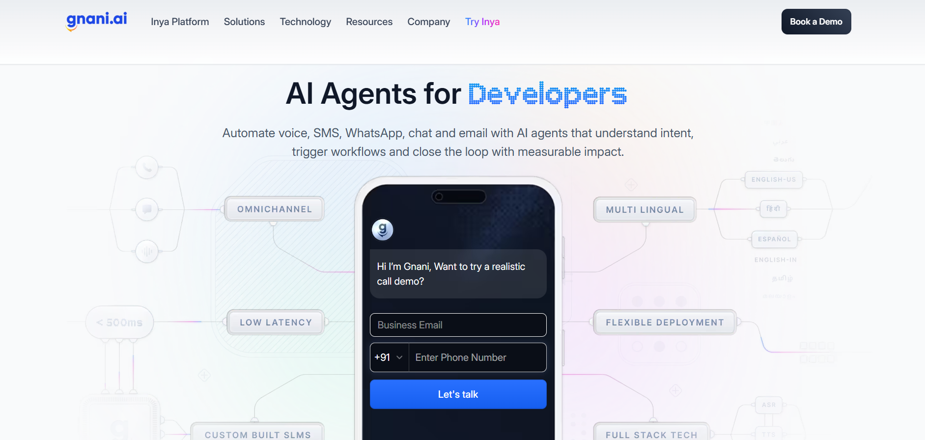 Gnani AI voice agents for customer service helping businesses automate customer support and handle multilingual customer conversations.