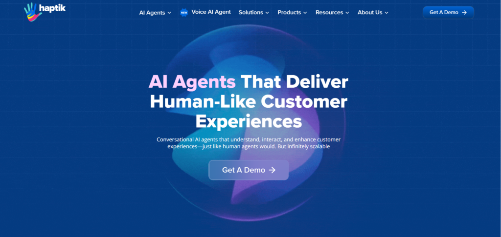 Haptik AI voice agents for customer service helping businesses automate customer support and improve customer interactions with human-like conversations.