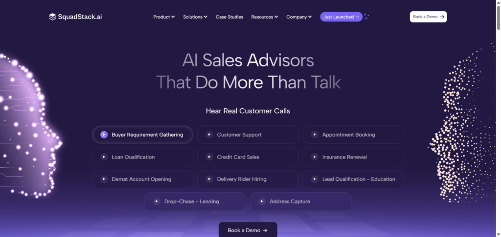 SquadStack AI voice agents for customer service helping businesses automate customer support and manage sales and support calls efficiently.