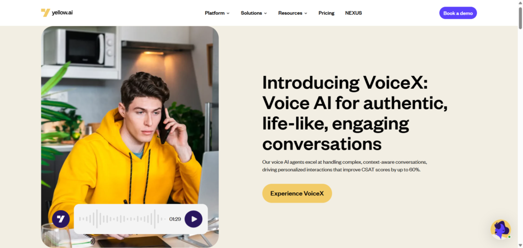 Yellow.ai voice agents for customer service helping businesses automate customer support and improve customer interactions.