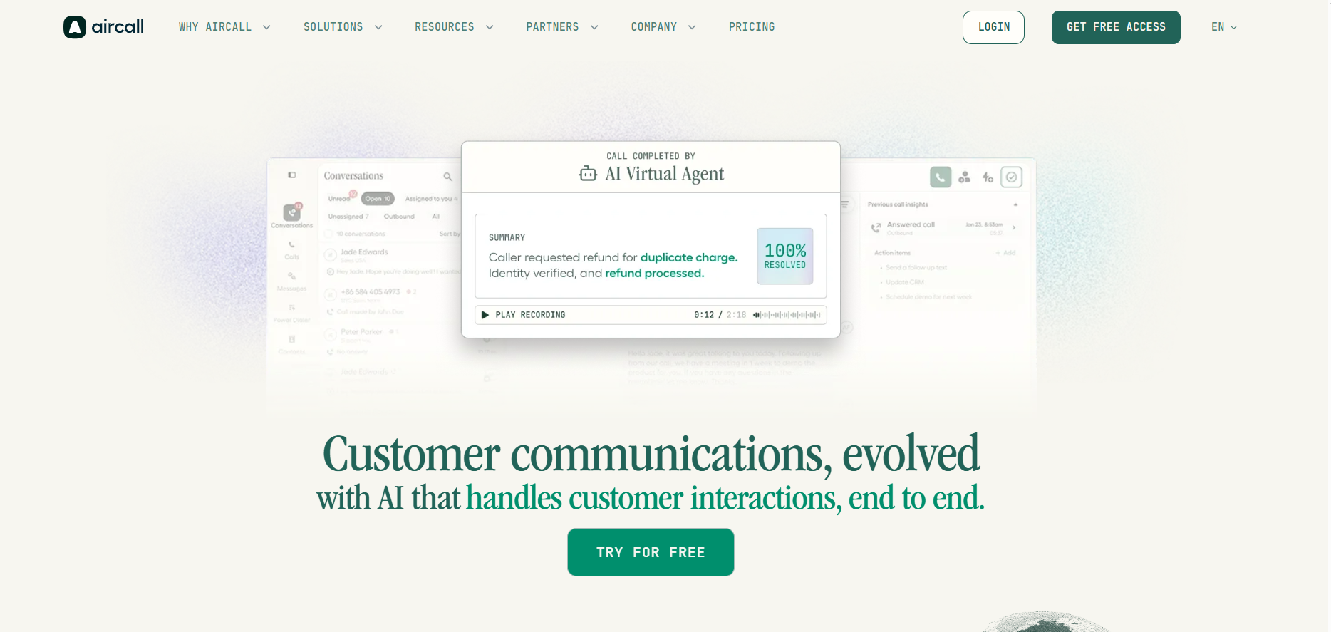 Aircall offers cloud-based AI call center software for streamlined customer communication.