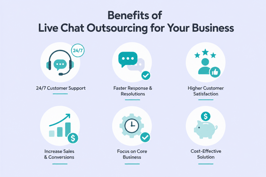 Six key benefits of live chat outsourcing for your business.
