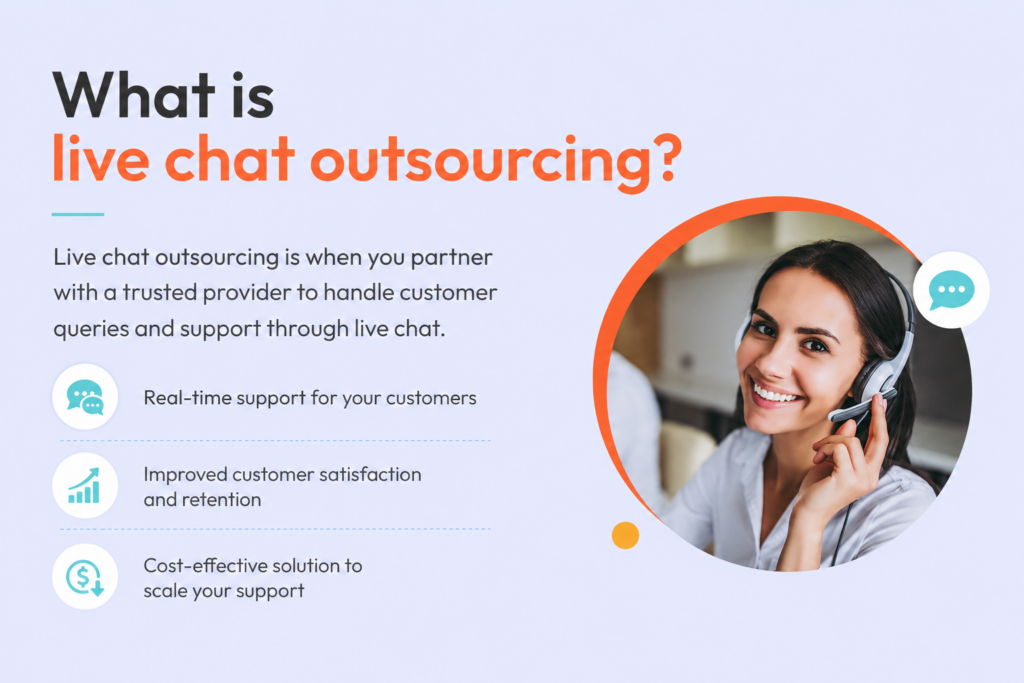 Customer support agent explaining what live chat outsourcing means.
