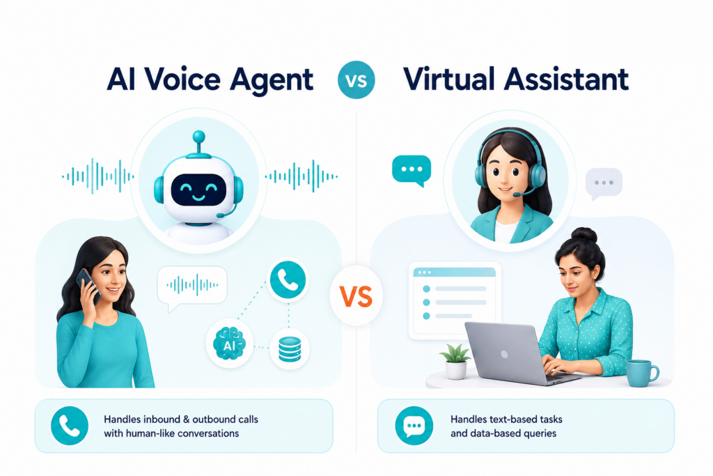 AI voice agent and virtual assistant comparison showing differences in customer support solutions.

